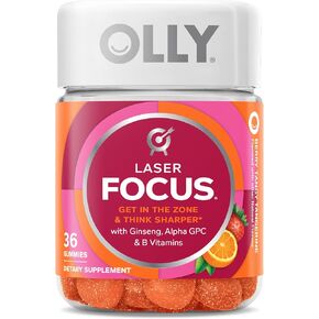 OLLY Laser Focus Gummy, Ginseng, Alpha GPC, B Vitamins, Berry Tangerine Flavor - 36 Count