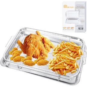19.1 x 12.8 Inch Air Fryer Basket for Oven Stainless Steel, Air Fryer Accessories Oven Rack and Tray, Bakeware Sets Oven Rack Set, Nonstick Bacon Cooker Broiler Pan for Oven, Silver