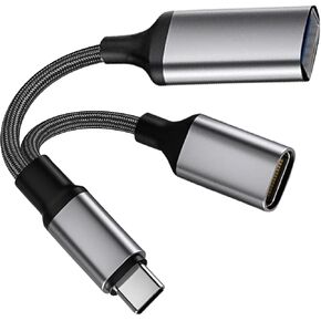 USB C OTG Splitter, Type C Male to USB 2.0 Female USB C Female Adapter Y Cable with Chargring Data Transfer, Compatible with Laptop Tablet, Cellphone,Flash Disk Drive (NOT for Monitor)