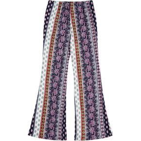 WDIRARA Girl's Elastic High Waisted Print Flare Leg Pants Stretch Casual Pants