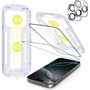 SODI Screen Protector + Camera Lens Protector for iPhone 16 pro [6.3''], Auto-Alignment OneTouch Tempered Glass, 30 seconds Installation, Bubble Free, Case Friendly, Anti-Scratch [2+2 Pack]