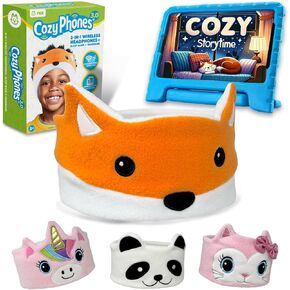 CozyPhones Toddler Headphones Wireless, Kids Bluetooth Earphones, Safe Volume Limiting - Wired School Headphones for Kids with Carry Bag - Toddler Airplane Travel Essentials for Boys & Girls - Fox