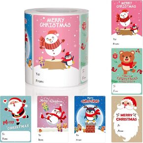 Christmas Gift Tags for Presents Coloured Holiday Decorative Tag Xmas Self Adhesive Name Tags Santa Claus Snowman Stickers(200 PCS)