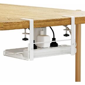 Under Desk Cable Management Tray, No Drill Steel Desk Cable Organizers, Wire Management Tray Cable Management Rack, Desk Cable Tray with Wire Organizer and Desk Cord Organizer (10.8 in Length)