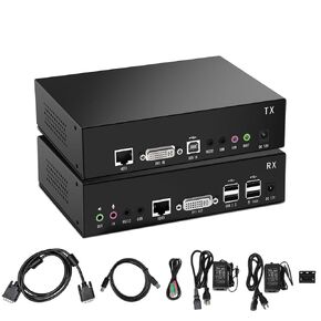 USB 3.2 Extender via Cat6a/Cat7 330FT 100m, Only One Power Supply Required, 4 Port USB 3.2, RS232 FSYNC Industrial Control, USB 3.0, Keyboard Mouse USB Over Ethernet, Plug and Play,A Pair, New Version