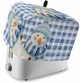 Blue Christmas Snowman Toaster Cover 4 Slice, Large Kitchen Appliance Covers, Winter Snowflake Xmas Plaid Toaster Oven Cover with Loop, Bread Machine Cover Polyester Dust Cover Protection