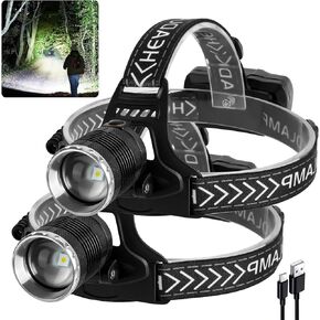 Led Headlamp Rechargeable, 990000 Lumens Head Lamp with 4 Modes, USB Rechargeable Zoom Headlamp, 90° Adjustable Head Lamps led Rechargeable for Outdoor Camping, Running, Cycling,Climbing