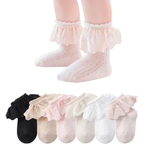 CHUNG Baby Toddler Girls Princess Cotton Frilly Socks Lace Ruffle Pack of 4/5/6 Thin Mesh Summer for Dress