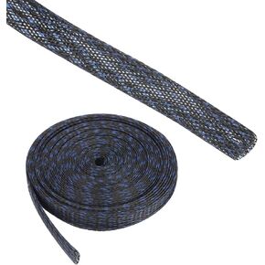 25ft PET Expandable Wire Loom 3/4 Inch, PET Braided Wire Sleeving Cable Management Sleeve Tubing [for Audio Video Home Office Cord Protector]-Black, Blue