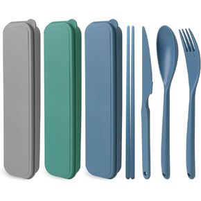Large Plastic Forks Spoons and Knives Set, Reusable Cutlery Set with Case, Portable Eating Utensils Sets, Lunch Utensils Set for Work Travel Camping Daily Use (3PCS)