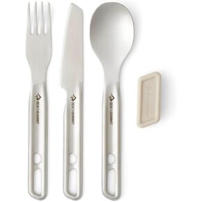 Sea to Summit Detour Stainless Steel Camp Cutlery Set, 2 Person (2 Knives, Forks, Spoons, w/Silicone Keeper)