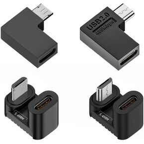 chenyang 4 Pack Micro USB 2.0 Connector Micro USB Male to USB C Female 90/180 Degree Angled Connector Adapter