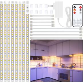 LAFULIT Under Cabinet Lighting Kit - 8 PCS, 2700K Warm White Flexible LED Strip Lights with Remote and Power Adapter for Kitchen Cabinets, Shelf, Desk, Counter - 13ft