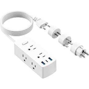 European Travel Plug Adapter, Olcorife Power Strip with EU UK US Plug Adapter, 6 Outlets 3 USB Ports with 5ft Extension Cord, International Power Adapter for US to Europe UK