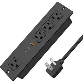 Recessed Power Strip with PD 30W USB C Port,Furniture Flush Mount Desk Recessed Outlet,4 AC Outlets & 3 USB Port,6.5FT Cord & Ultra Thin Flat Plug