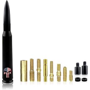 TimNas 1 PC Car Truck Bullet Antenna, Skull American Flag Pattern Antenna for GM Chevy Silverado 1500 2500 3500 HD Avalanche GMC Sierra 1500 2500 3500 Denali Heavy Duty Vehicle Accessories (Black)