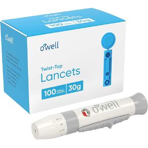 O Well Lancing Device Kit + 100 O Well Sterile Twist Top Lancets, 30 Gauge (for Regular-Thinner Skin)