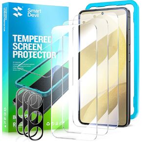 SMARTDEVIL (3+3 Pack for Samsung Galaxy S22 Screen Protector, Finger Print Reader Compatible, with Camera Lens Protector, Clear 9H Tempered Glass Film, Alignment Frame [Easy & Fast Installation]
