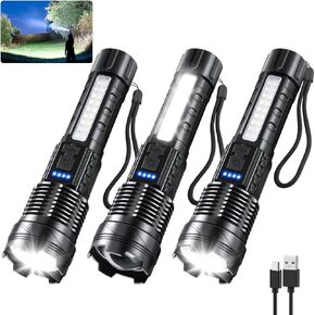 3Pack Rechargeable Flashlights, 7Mode Tactical Flashlights High Lumens 980000, Super Bright Flashlight Powerful, LED Flashlight Rechargeable, Flash Light High Powered for Home Emergencies Camping