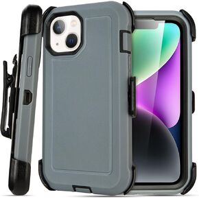 for iPhone 14 Case with Clip Belt Holster, Heavy Duty Military Grade Drop Protective Case for iPhone 14 6.1 case (Black+Orange)