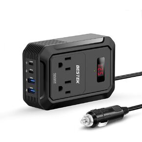 200W Power Inverter DC 12V to 110V AC Converter with [65W USB C]/[30W USB C] /2 USB QC(18W) and Dual AC Outlet, Fast Car Charger Adapter with LCD Screen, Dual AC Adapter for Laptops (Black)