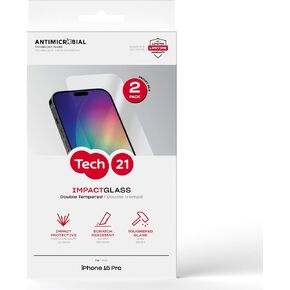 Tech21 Impact Glass Screen Protector for iPhone 15 Pro - Pack of 2