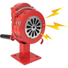 Base Mount Air Siren Alarm - Hand Crank Air Raid Sirens, 110dB Emergency Siren, Portable Tornado Siren, Table Mount Safety Alarm (Red)