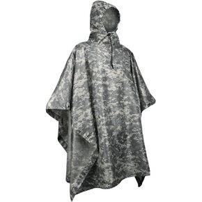 LOOGU Military Poncho, Camo Poncho Waterproof, Emergency Raincoat Lightweight for Outdoor Hunting Hiking Camping