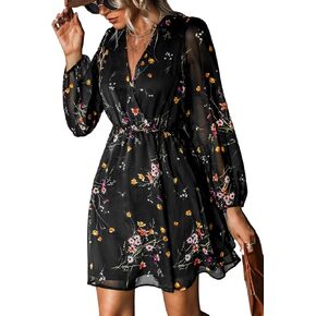 CUPSHE Women's Floral Print Chiffon A-Line Mini Dress Long Peasant Sleeves