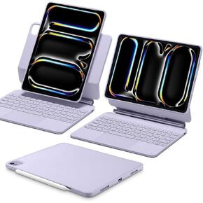 ESR iPad Pro 11 Inch Case with Keyboard (M4, 2024), iPad Pro 11(5th Gen) Keyboard Case with Easy-Set Magnetic Stand, Portrait/Landscape Modes, Removable Protective Case, Rebound 360 Series, Purple