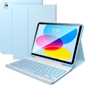 iPad 10th Generation Case with Keyboard 10.9" 2022 iPad Keyboard Case, Magnetic Detachable BT Keyboard ith Premium Protective Cover & Pencil Holder for Apple iPad 2022 10.9 Inch (Sky Blue)