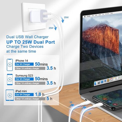 كتلة شاحن USB C، 25 وات 2 منفذ نوع C شاحن جداري شحن سريع مزدوج PD قابس محول الطاقة لهاتف iPhone 16 Pro Max 15/15 Pro/15 Pro Max/15 Plus، Samsung Galaxy S24 S23 S22 S21 S20 A15 A14 Android Phone in Saudi Arabia