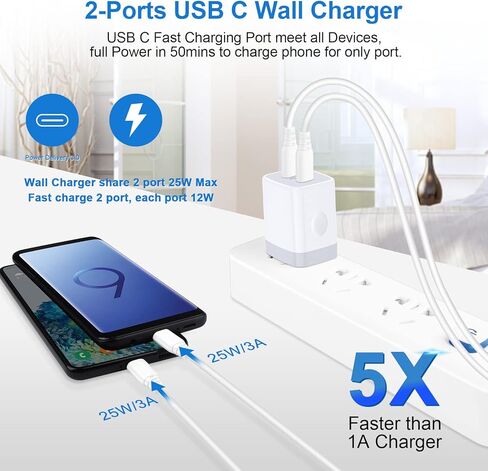 كتلة شاحن USB C، 25 وات 2 منفذ نوع C شاحن جداري شحن سريع مزدوج PD قابس محول الطاقة لهاتف iPhone 16 Pro Max 15/15 Pro/15 Pro Max/15 Plus، Samsung Galaxy S24 S23 S22 S21 S20 A15 A14 Android Phone in Saudi Arabia