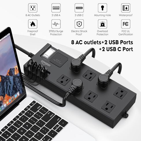 Surge Protector Power Strip Waterproof, Outdoor Extension Cord Multiple Outlets with USB A + C Ports, Waterproof Electrical Box Electrical Outlet Box Extender Power Strip Cord 20FT in Kuwait