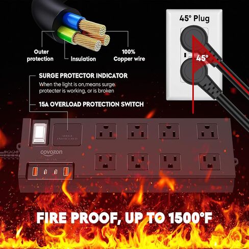Surge Protector Power Strip Waterproof, Outdoor Extension Cord Multiple Outlets with USB A + C Ports, Waterproof Electrical Box Electrical Outlet Box Extender Power Strip Cord 20FT in Kuwait