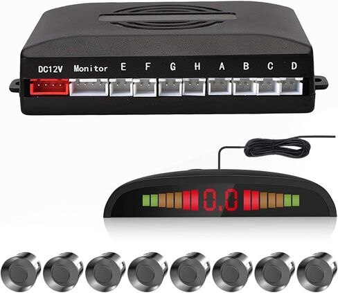 Car Reverse Parking sensors System with 8 Parking Sensors Distance Detection + LED Distance Display + Sound Warning (White Color) in Kuwait
