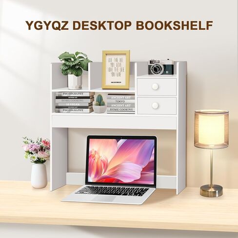 منظم رف مكتب خشبي من YGYQZ، رف طاولة مكتب لرف عرض الكمبيوتر وحامل تخزين للمكتب والمنزل والنوم (أبيض) (أبيض) in Kuwait
