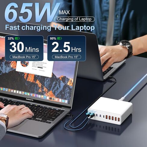 شاحن USB C بقدرة 380 واط، محطة شحن USB C بـ 10 منافذ GaN III، محول كمبيوتر محمول لمحطة شحن سريعة لأجهزة MacBook Pro/Air، iPad، iPhone، Dell XPS، Samsung Galaxy (أسود) in Kuwait