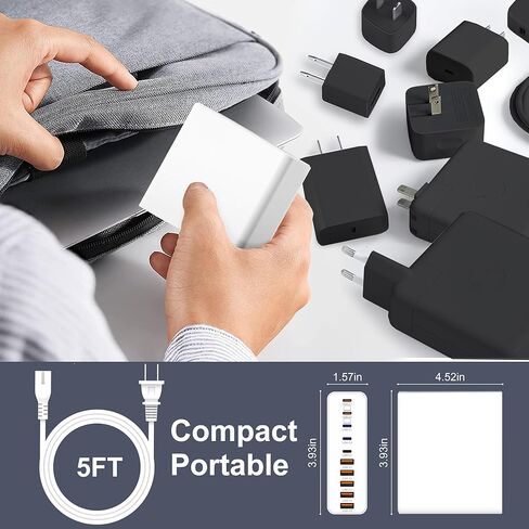 شاحن USB C بقدرة 380 واط، محطة شحن USB C بـ 10 منافذ GaN III، محول كمبيوتر محمول لمحطة شحن سريعة لأجهزة MacBook Pro/Air، iPad، iPhone، Dell XPS، Samsung Galaxy (أسود) in Kuwait