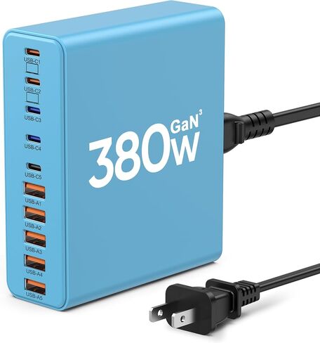 750W USB C Charger Block,10-Port Charging Station GaN Fast Charging Type C & USB A Wall Charger Adapter for MacBook Pro/Air,iPhone,iPad,Dell XPS,Samsung Galaxy (Bright Black) in Saudi Arabia