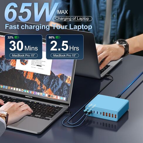 750W USB C Charger Block,10-Port Charging Station GaN Fast Charging Type C & USB A Wall Charger Adapter for MacBook Pro/Air,iPhone,iPad,Dell XPS,Samsung Galaxy (Bright Black) in Saudi Arabia