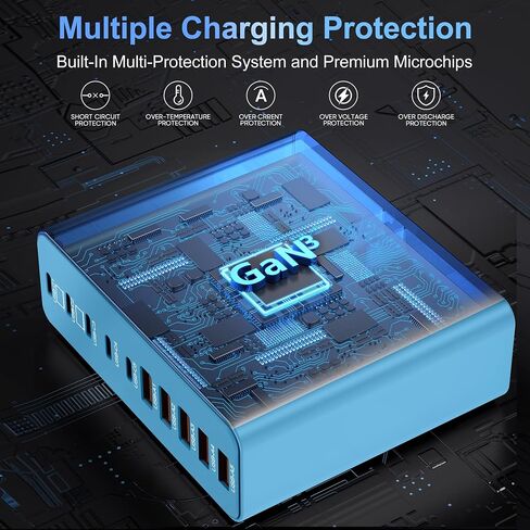 750W USB C Charger Block,10-Port Charging Station GaN Fast Charging Type C & USB A Wall Charger Adapter for MacBook Pro/Air,iPhone,iPad,Dell XPS,Samsung Galaxy (Bright Black) in Saudi Arabia