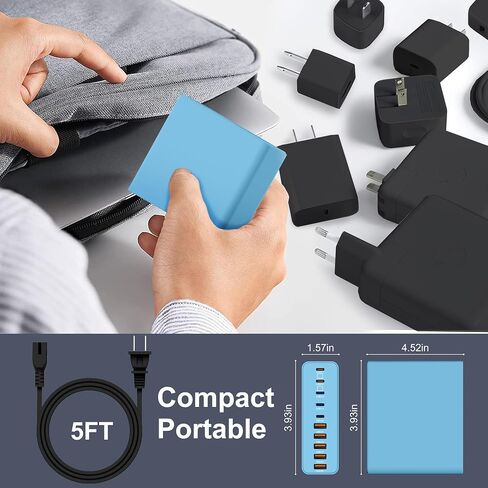 750W USB C Charger Block,10-Port Charging Station GaN Fast Charging Type C & USB A Wall Charger Adapter for MacBook Pro/Air,iPhone,iPad,Dell XPS,Samsung Galaxy (Bright Black) in Saudi Arabia