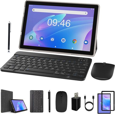 NVCP20Pro 10.1-inch 1280x800 IPS HD Touchscreen Tablet with 4GB RAM, 128GB ROM, Bluetooth Keyboard, Mouse, and Protective Cover - Black in Kuwait