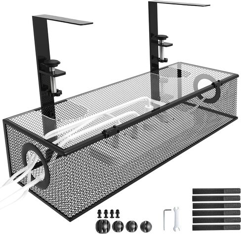 No Drilling Under Desk Cable Management Box Tray with Lid Metal Under Desk Wire Management Box Clamp Mount Under Table Cord Management Organizer No Damage to The Desk in Saudi Arabia