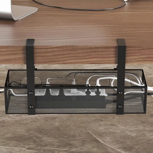 No Drilling Under Desk Cable Management Box Tray with Lid Metal Under Desk Wire Management Box Clamp Mount Under Table Cord Management Organizer No Damage to The Desk in Saudi Arabia