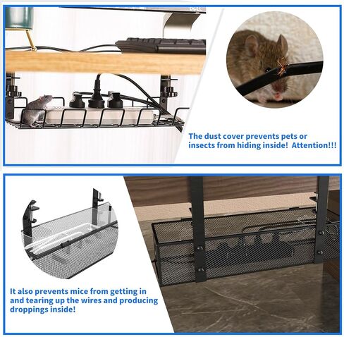 No Drilling Under Desk Cable Management Box Tray with Lid Metal Under Desk Wire Management Box Clamp Mount Under Table Cord Management Organizer No Damage to The Desk in Saudi Arabia