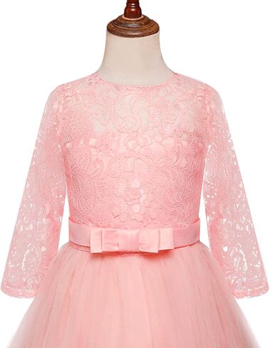 Flower Girl Lace Dress for Kids Wedding Bridesmaid Pageant Party Prom Formal Ball Gown Princess Puffy Tulle Dresses in Kuwait