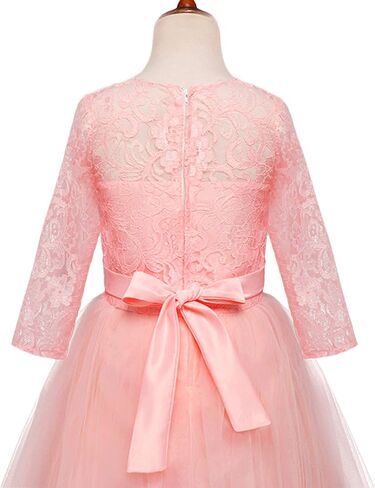 Flower Girl Lace Dress for Kids Wedding Bridesmaid Pageant Party Prom Formal Ball Gown Princess Puffy Tulle Dresses in Kuwait