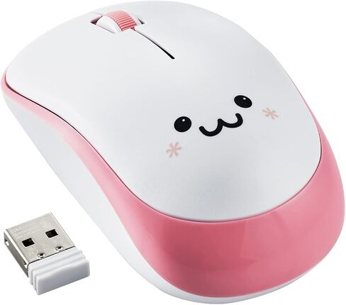 ELECOM Cute Face Mouse, 2.4GHz USB Wireless, Ambidextrous Design, Silent Click, Lightweight, Portable, Girly White Pink Computer Mice, Plug and Play, Girls and Kids, for PC, Laptop, Windows and Mac in Saudi Arabia